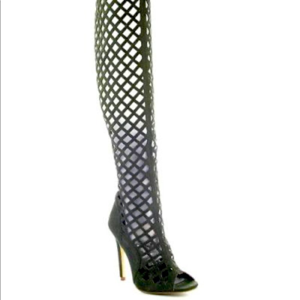 Thigh High Dark Geen Lattice Stiletto Boots sz 7.5